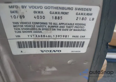 1990 Volvo 240 Dl z USA, uszkodzony, nr VIN YV1AA8846L1395981